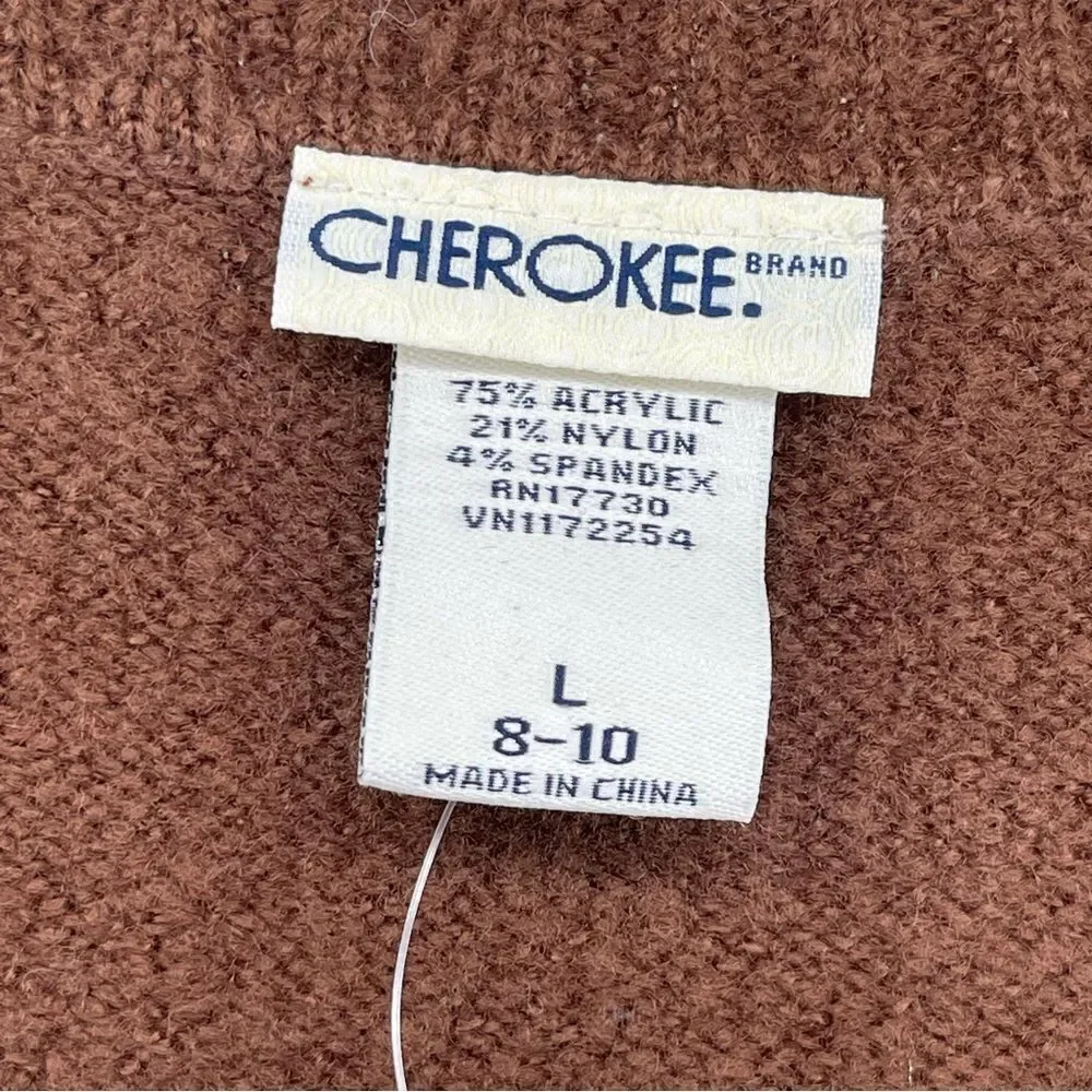 Cherokee Girl’s Brown Sequin Fair Isle V-Neck Pullover Sweater Large 8/10